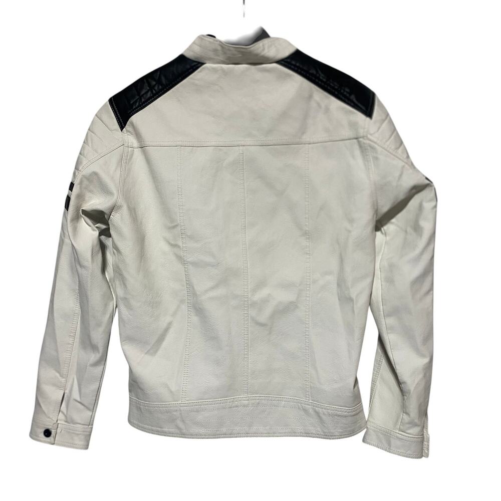 Hard Edge White Faux Leather Bomber Jacket Full Zip Men's Size XL - Picture 3 of 9